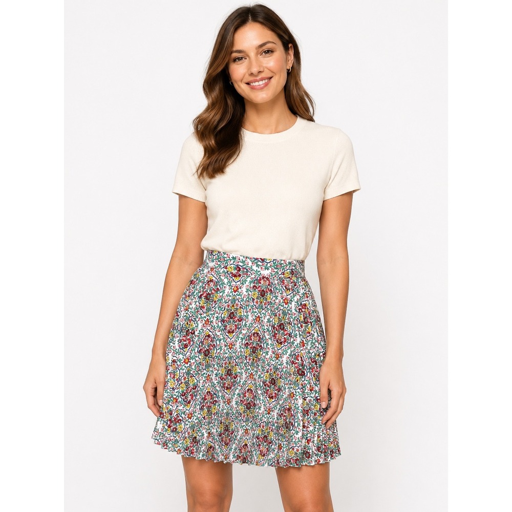 Boden Pleated Medallion Floral Mini Skirt R0335 Multi-Color A-Line US 6 UK 10